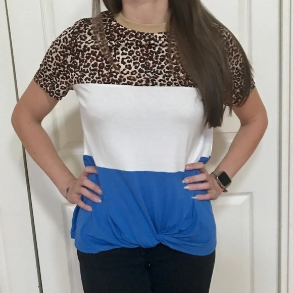 𝅺leopard &‎ Blue Color Block Top. New - Picture 5 of 9